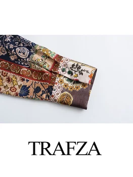 Дамска блуза TRAFZA с дълъг ръкав и принтом, пролетно елегантна дамска елегантна реколта однобортная Свободна риза с ревери, върхове, градинска облекло
