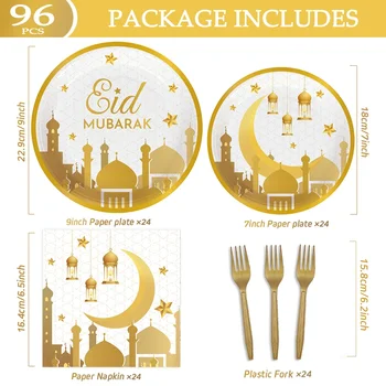 Златна черна празнична прибори Мубарак Рамадан Украса Ейд Ал-Фитр еднократна хартиена чиния за Декорация на мюсюлманската ислямската Партита