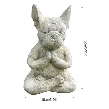 Статуята медитира Булдог от смола, Статуята на Медитирующей кучета, Статуя на Буда Дзен-кучета, Статуетка животински френски Булдог, Молитва, Интериор на тревата и във вътрешния двор.