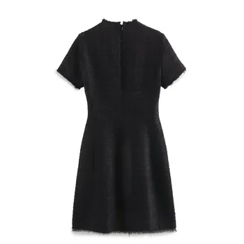 ТРАФИКА 2024 Черни къси рокли за жени, винтажное твидовое рокля, женски потертое мини-рокля с къс ръкав, Фактурные Елегантни вечерни рокли