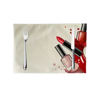 Цветна червен лак за нокти, цветя, Кухненска кърпа, поставка за маса за хранене, Подложки от памук и лен, Подложка за чаши, Подложка за чаша 45 *32 см, домашен декор