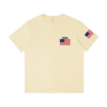 230gsm Висококачествен памучен тениска с флага на САЩ, мъжки спортни тениски оверсайз, ежедневни тениски с къс ръкав, лятна мода, градинска облекло.