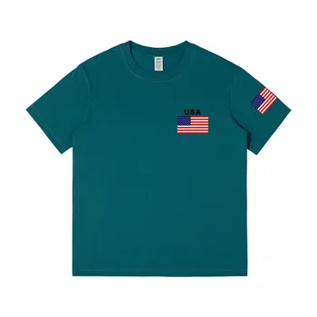 230gsm Висококачествен памучен тениска с флага на САЩ, мъжки спортни тениски оверсайз, ежедневни тениски с къс ръкав, лятна мода, градинска облекло.