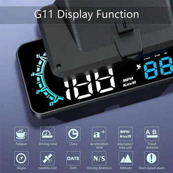 G11 HUD Централен Дисплей GPS за Кола Дисплей Аларма за Превишаване на Скоростта на Движение на Универсален Черен