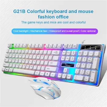 Детска клавиатура и мишка Gamer Kit Жични клавиатура и мишка USB Руската компютърна клавиатура с подсветка 104 капачка за клавиши за PC