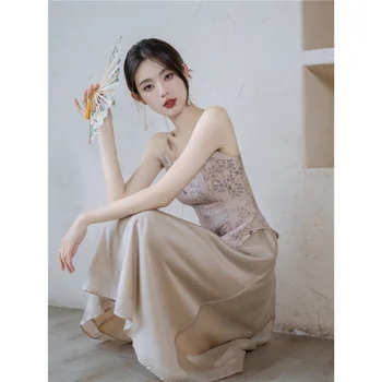 Елегантна рокля в китайски стил УМИ МАО, лято 2023, Нови дамски летни елементи Хан, по-Добра талия, тънки рокли-слипы, женски