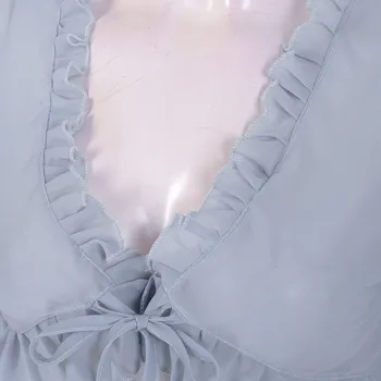 Жена прозрачен шифоновый жилетка с 3/4 ръкави, Прозрачна болеро с волани, съкратен топ дантела и с отворени рамене, скъсяване на върховете с открити рамене