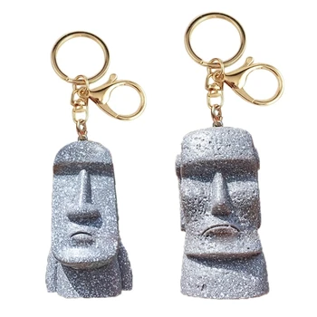 Здрав ключодържател с фигура Моаи, Забавна статуя на Рапа, ключодържател, карта, държач за ключове