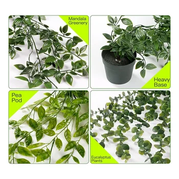 Изкуствени Висящи растения Изкуствена Мандала, 3 опаковки Изкуствена зеленина от Евкалипт в саксии, Изкуствена Лоза от Евкалипт Мандала