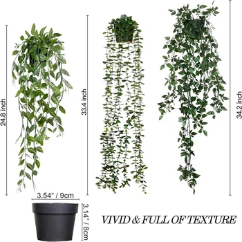 Изкуствени Висящи растения Изкуствена Мандала, 3 опаковки Изкуствена зеленина от Евкалипт в саксии, Изкуствена Лоза от Евкалипт Мандала