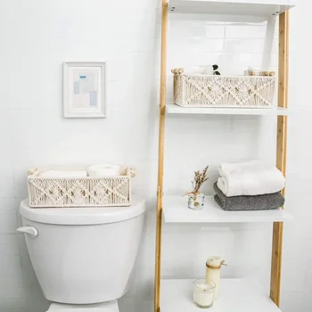 Кошница за съхранение на Ресни Boho Decor Box Тканая Декоративна настолна ръчна изработка, рафт за тоалетка бачка, Органайзер за шкаф за спалня