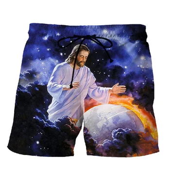 Къси панталони с 3D принтом на християнската вяра и на Исус За мъже и жени, Летни Плажни шорти, Топла разпродажба Улични плавок голям размер