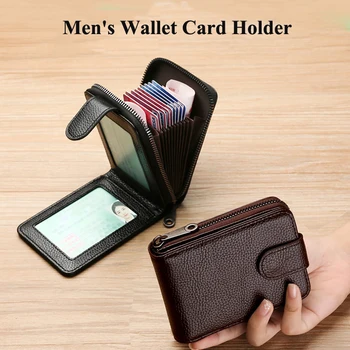 Модерен мъжки портфейл от кожа с цип, държач за кредитни ID-карти с голям капацитет, Преносими портфейл за монети за мъже, скоба за пари, Малка чанта