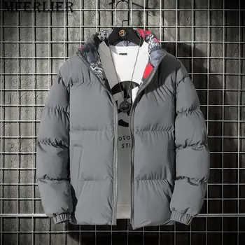 Мъжки памучен яке удебелена топло двустранен с принтом надигна размер, модерно брендовое зимно палто fat couple 140 кг 8xl