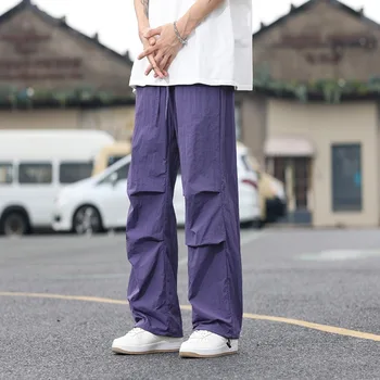 Мъжки прави панталони, всекидневни и универсален, с големи джобове, модерни ежедневни спортни Широки панталони