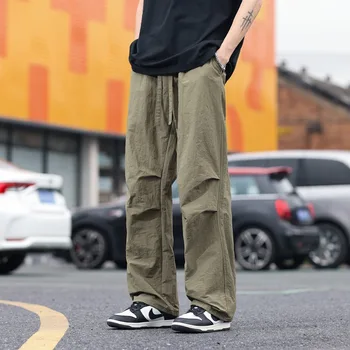 Мъжки прави панталони, всекидневни и универсален, с големи джобове, модерни ежедневни спортни Широки панталони