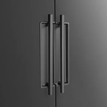 Система за заключване на вратите на гардероба Квадратни дръжки на гардероба Вратата дръжката е от сплав с Модерни черни дръжки на гардероба