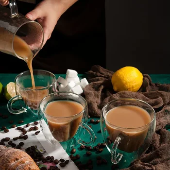 чаши за кафе Термостойкая стъклена чаша за чай с двойни стени Набор от бира, чаши за кафе Творчески барабани за полезни напитки Прозрачна чаша за напитки